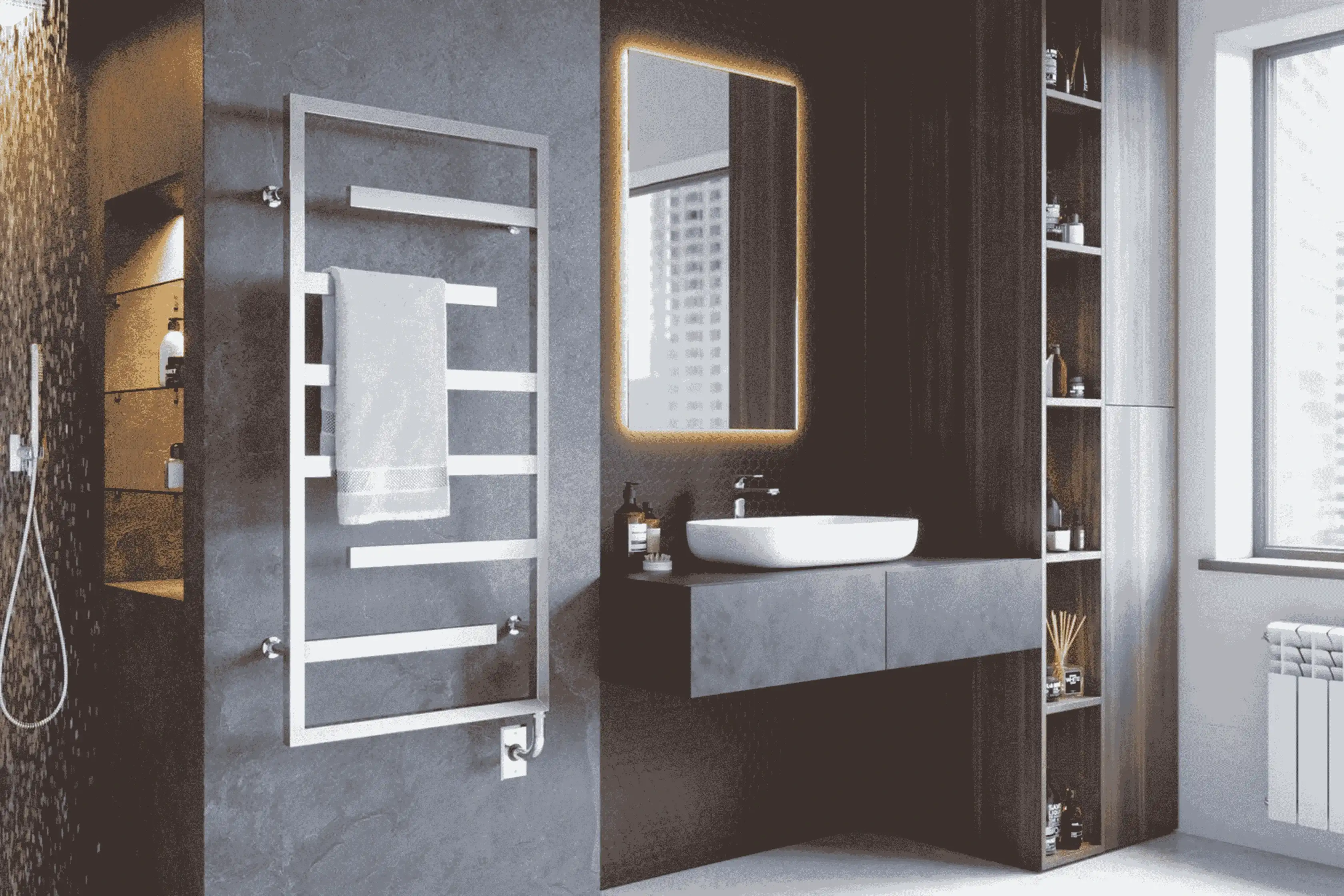 Plugged In Heated Towel Rail In A Modern Bathroom